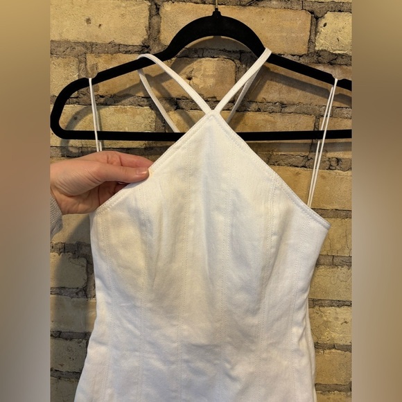 Cinq a Sept Hadley white denim seamed halter dress with scalloped hem - Picture 4 of 7